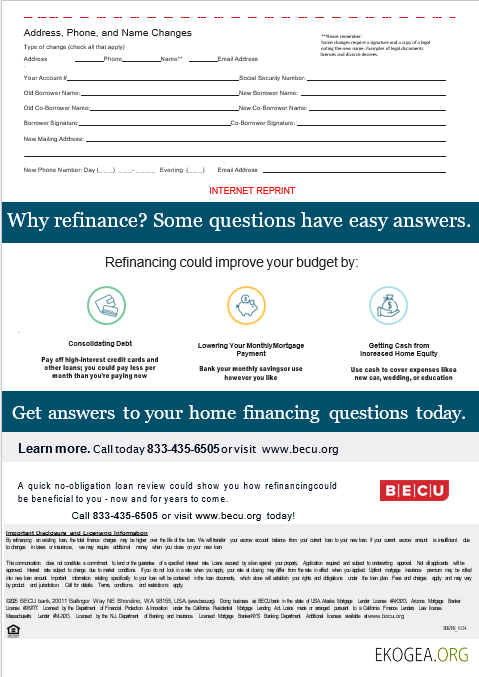 Relevé hypothécaire bancaire USA BECU aux formats Word et PDF, 3 pages 3